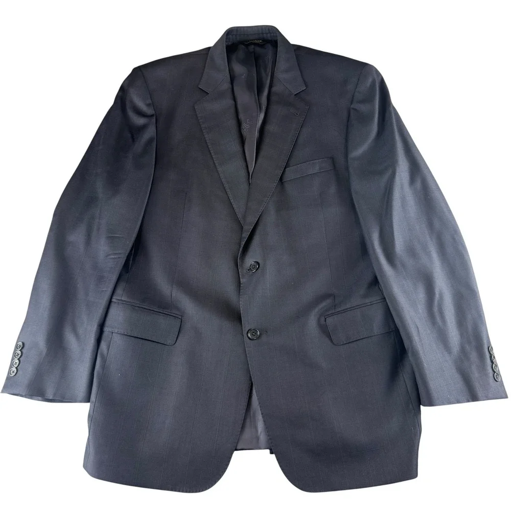 Jos A Bank Mens 44L Gordon Wool‎ Blazer Jacket Charcoal Grey Windowpane Check